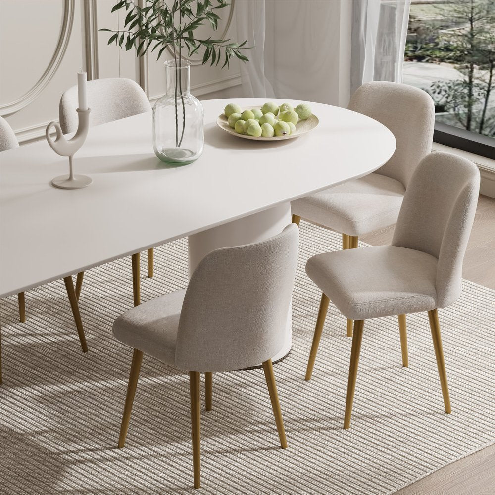 Set of Two Beige and Gold Upholstered Fabric Dining Side Chairs