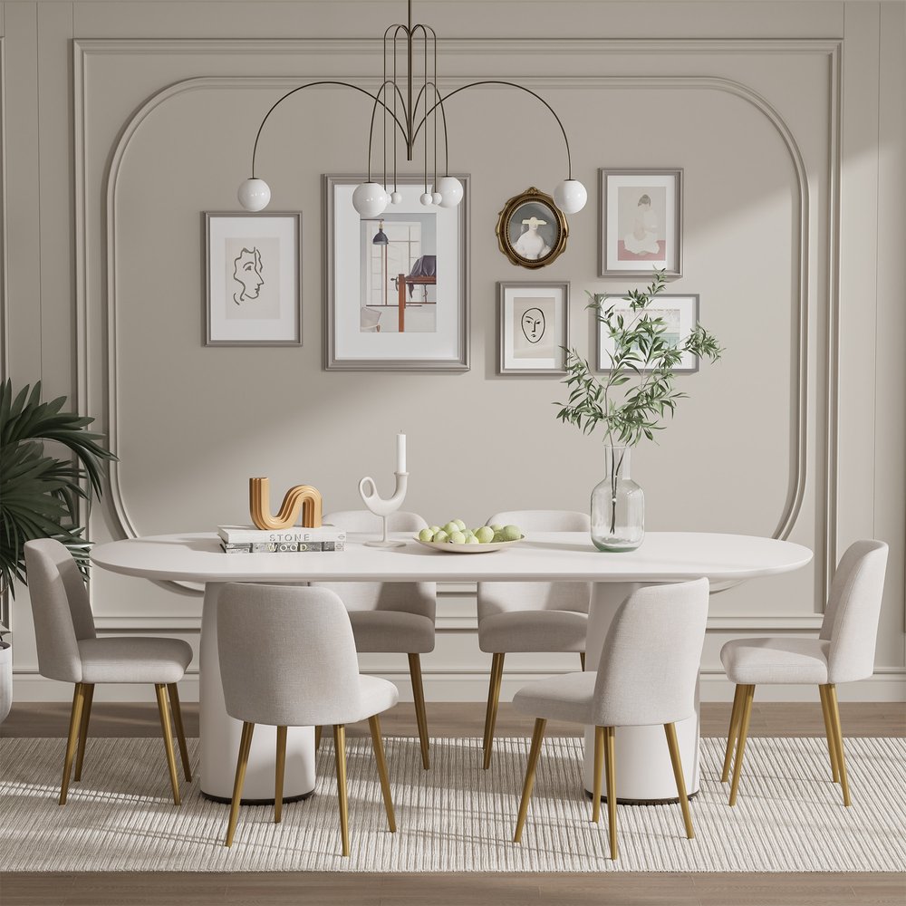 Set of Two Beige and Gold Upholstered Fabric Dining Side Chairs