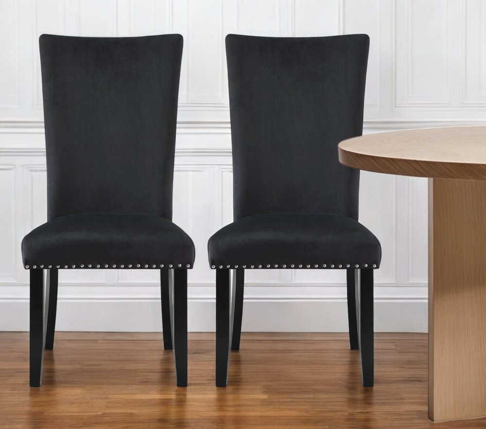 Set of Two Black Upholstered Velvet Dining Side Chairs