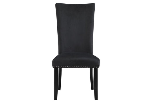Set of Two Black Upholstered Velvet Dining Side Chairs
