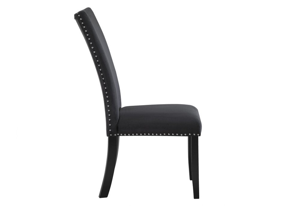 Set of Two Black Upholstered Velvet Dining Side Chairs