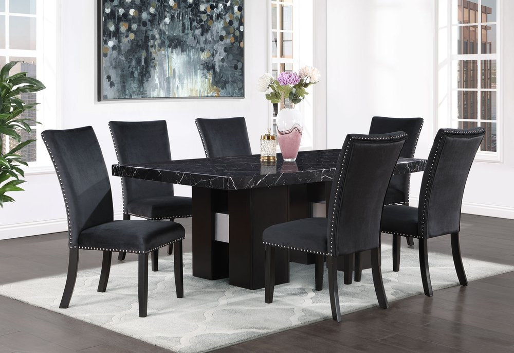 Set of Two Black Upholstered Velvet Dining Side Chairs