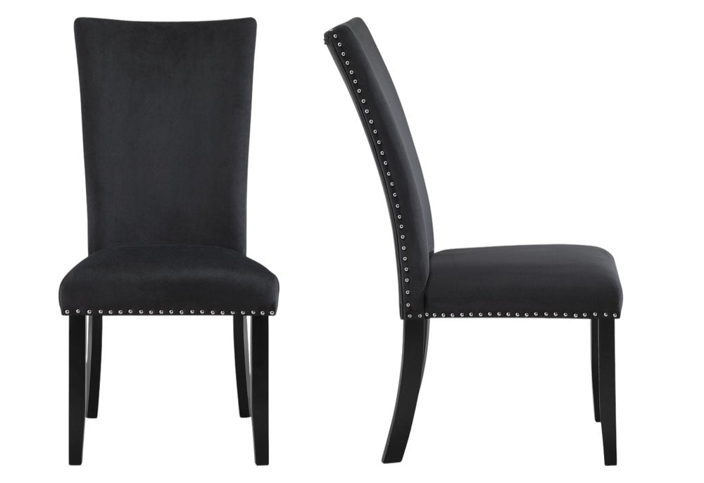 Set of Two Black Upholstered Velvet Dining Side Chairs