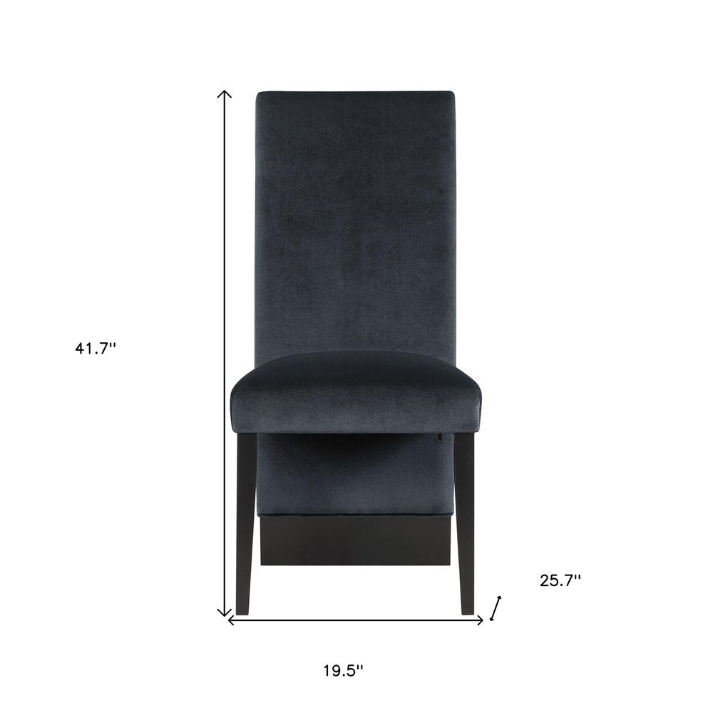 Set of Two Black Upholstered Velvet Dining Side Chairs