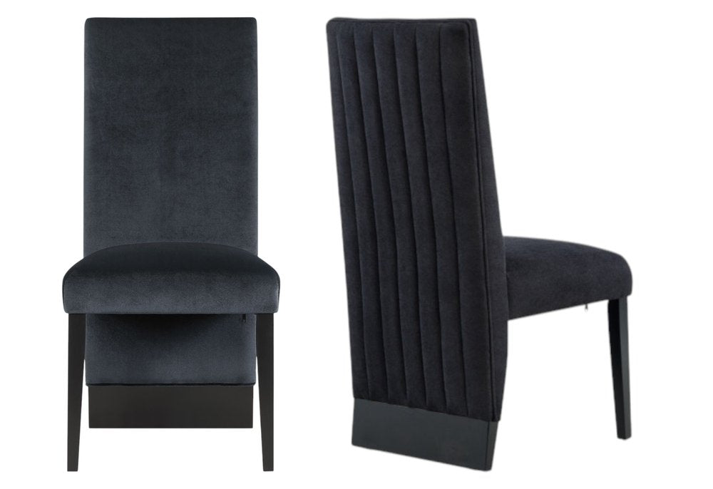Set of Two Black Upholstered Velvet Dining Side Chairs