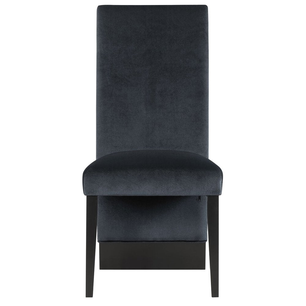 Set of Two Black Upholstered Velvet Dining Side Chairs