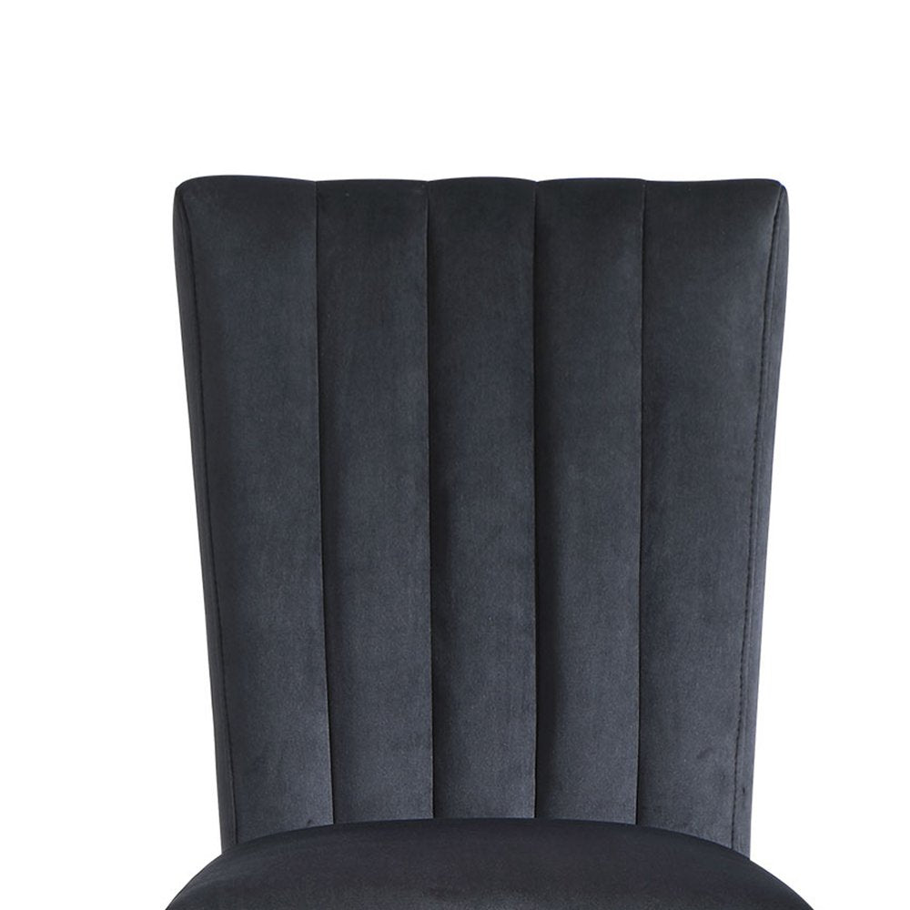 Set of Two Black Upholstered Velvet Dining Side Chairs