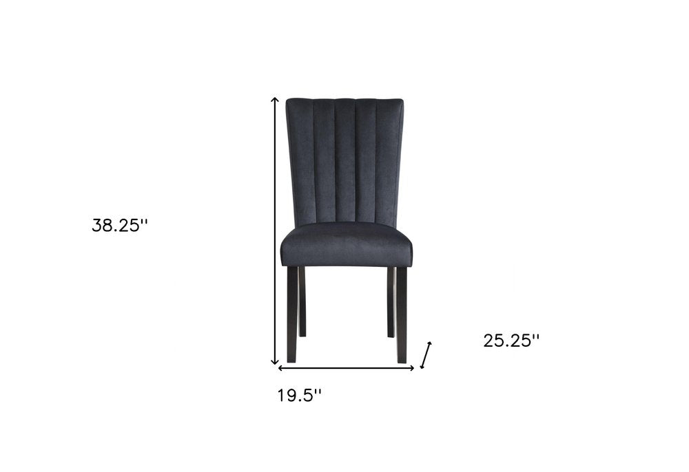 Set of Two Black Upholstered Velvet Dining Side Chairs