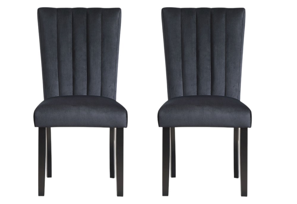Set of Two Black Upholstered Velvet Dining Side Chairs