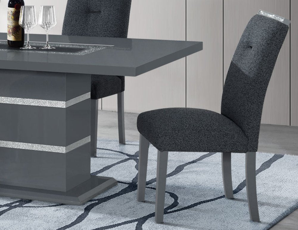 Dark Gray Upholstered Fabric With Faux Crystal Bling Dining Side Chair