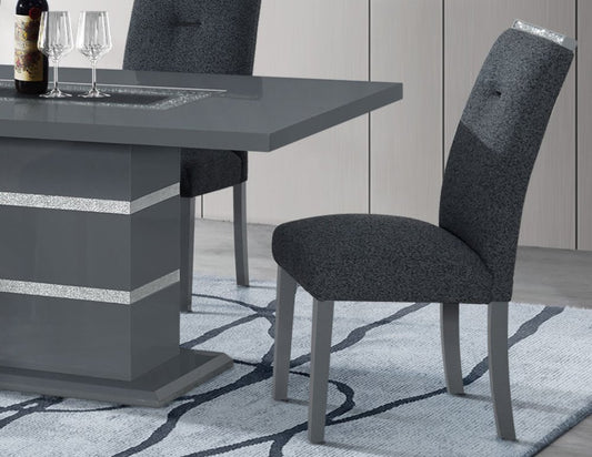Dark Gray Upholstered Fabric With Faux Crystal Bling Dining Side Chair