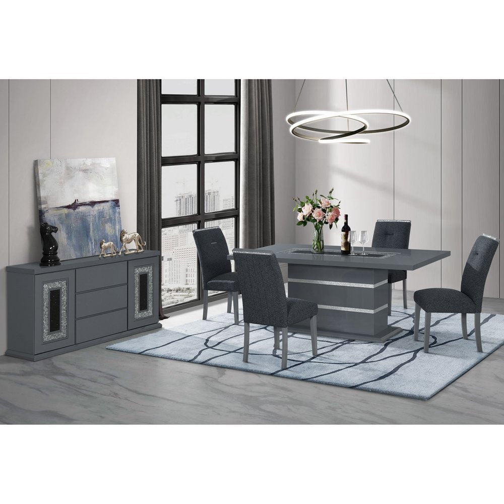 Dark Gray Upholstered Fabric With Faux Crystal Bling Dining Side Chair