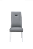 Set of Two Gray And White Upholstered Faux Leather Dining Side Chairs