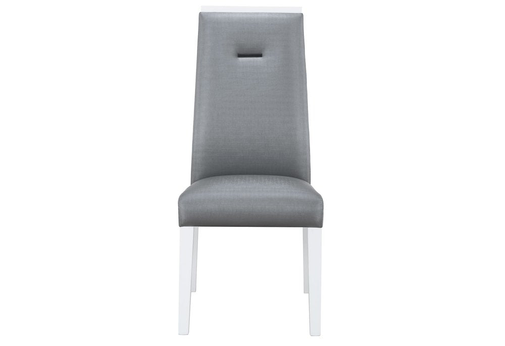 Set of Two Gray And White Upholstered Faux Leather Dining Side Chairs
