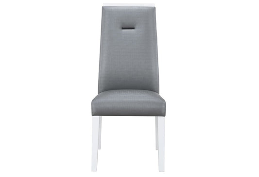 Set of Two Gray And White Upholstered Faux Leather Dining Side Chairs
