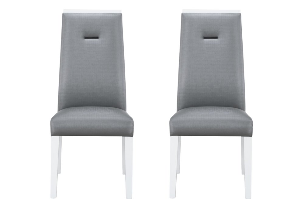 Set of Two Gray And White Upholstered Faux Leather Dining Side Chairs