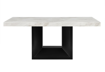 70" White and Black Faux Marble and Wood Pedestal Base Dining Table
