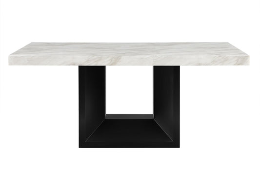 70" White and Black Faux Marble and Wood Pedestal Base Dining Table