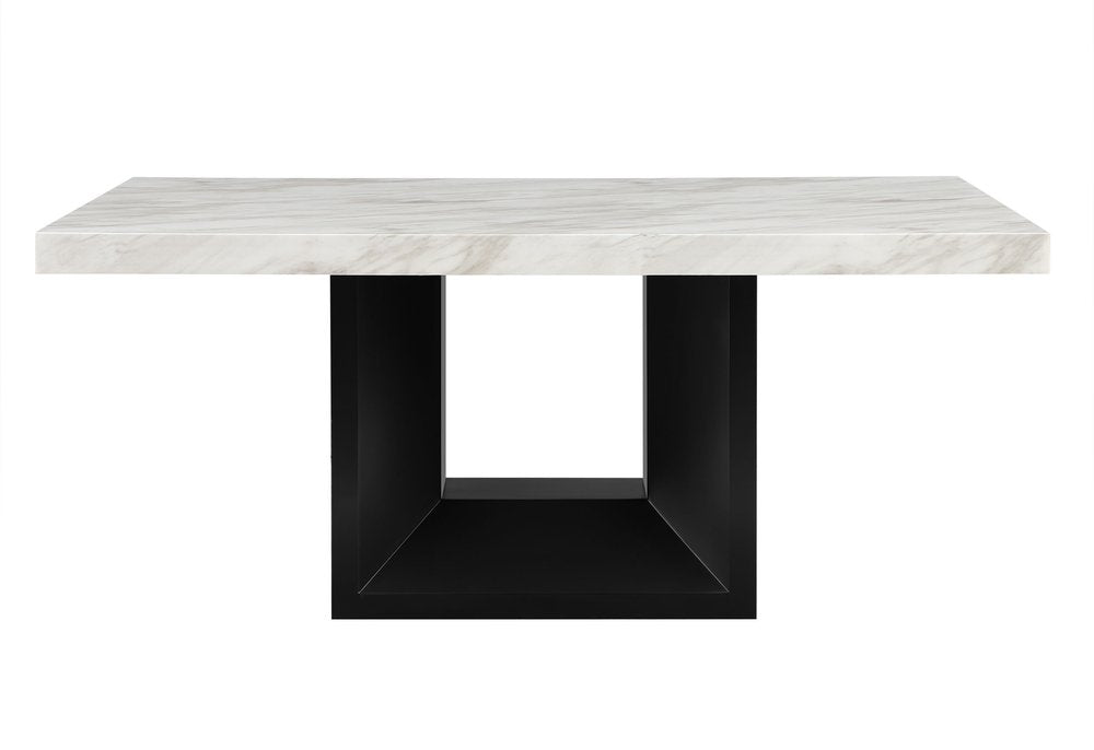 70" White and Black Faux Marble and Wood Pedestal Base Dining Table