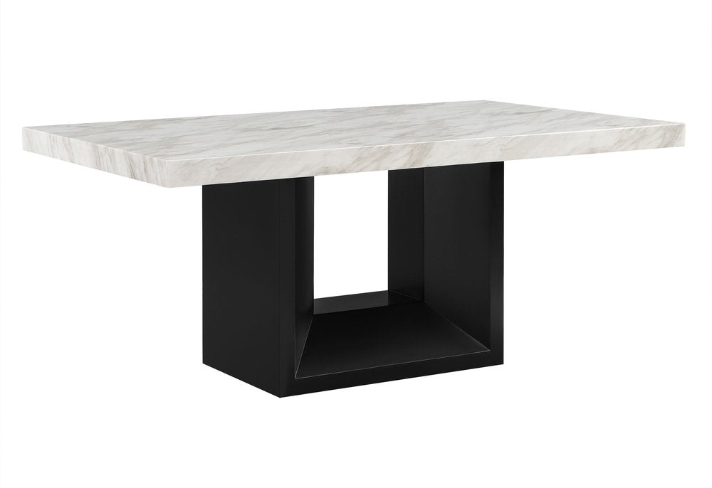 70" White and Black Faux Marble and Wood Pedestal Base Dining Table
