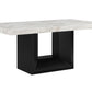 70" White and Black Faux Marble and Wood Pedestal Base Dining Table