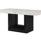 70" White and Black Faux Marble and Wood Pedestal Base Dining Table