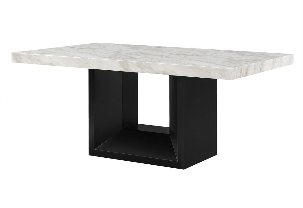 70" White and Black Faux Marble and Wood Pedestal Base Dining Table