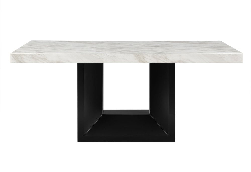 70" White and Black Faux Marble and Wood Pedestal Base Dining Table