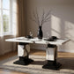 82" Black and White Faux Marble and Wood Double Pedestal Base Dining Table