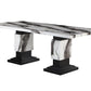 82" Black and White Faux Marble and Wood Double Pedestal Base Dining Table