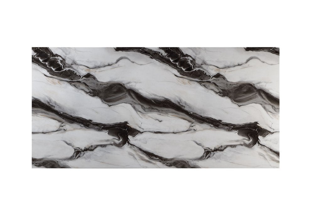 82" Black and White Faux Marble and Wood Double Pedestal Base Dining Table