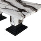 82" Black and White Faux Marble and Wood Double Pedestal Base Dining Table