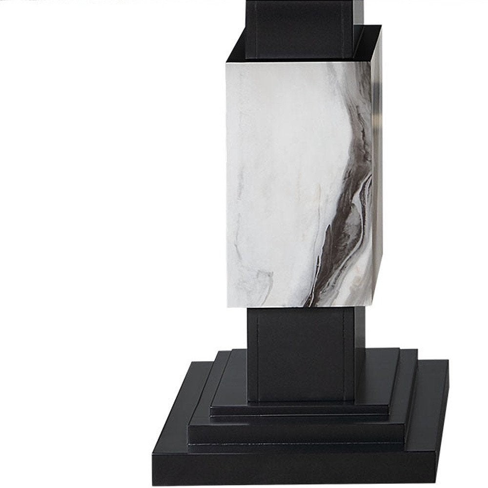 82" Black and White Faux Marble and Wood Double Pedestal Base Dining Table