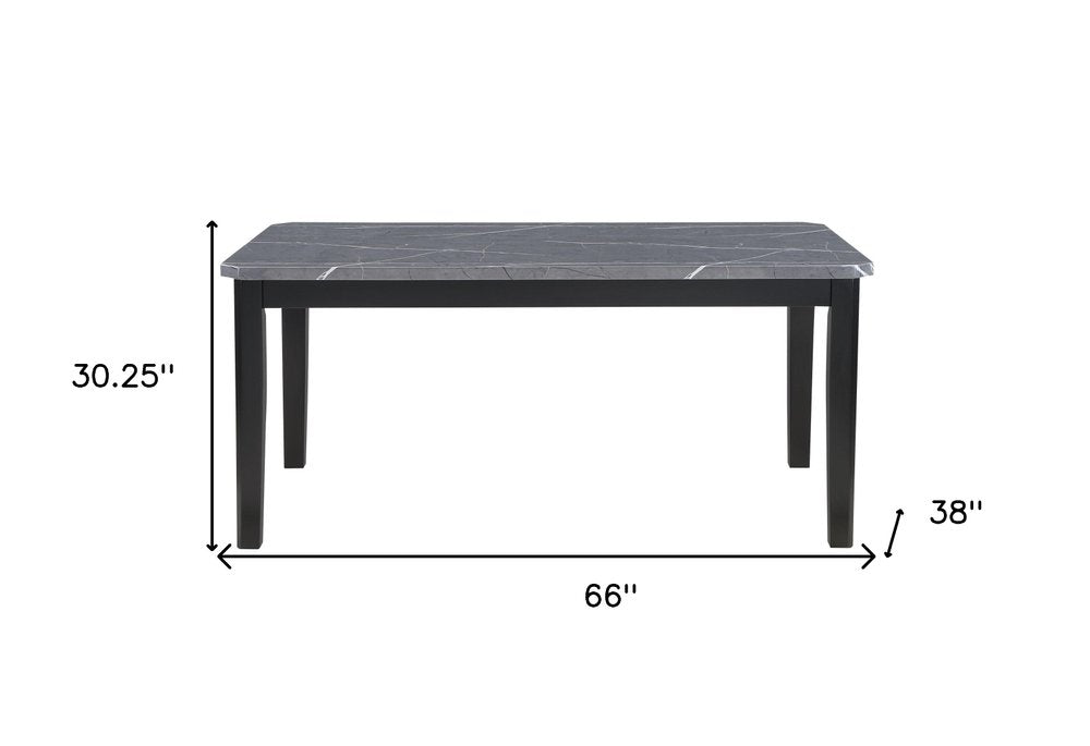 66" Dark Gray Faux Marble and Wood Dining Table