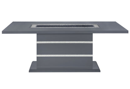 79" Dark Gray Faux Crystals Glass and Wood Pedestal Base Dining Table