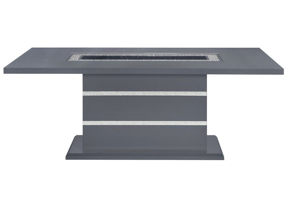 79" Dark Gray Faux Crystals Glass and Wood Pedestal Base Dining Table