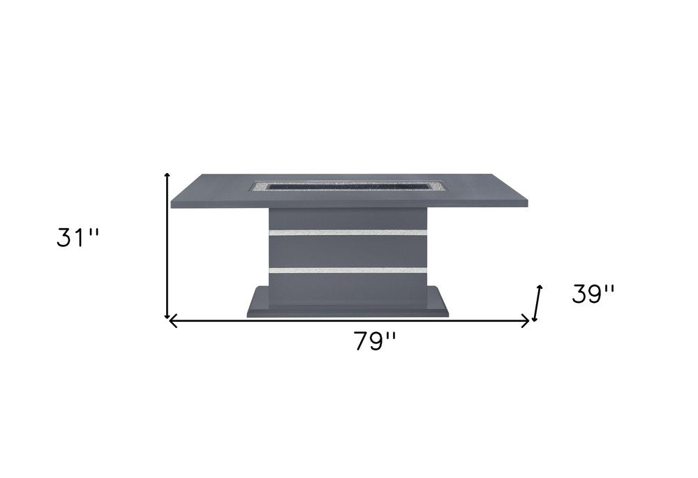 79" Dark Gray Faux Crystals Glass and Wood Pedestal Base Dining Table