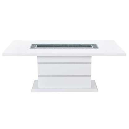 79" White Faux Crystals Glass and Wood Pedestal Base Dining Table