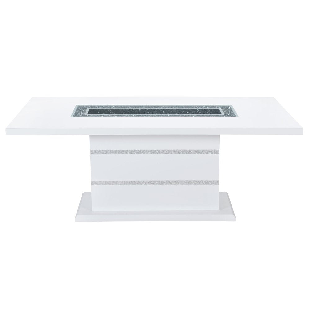 79" White Faux Crystals Glass and Wood Pedestal Base Dining Table