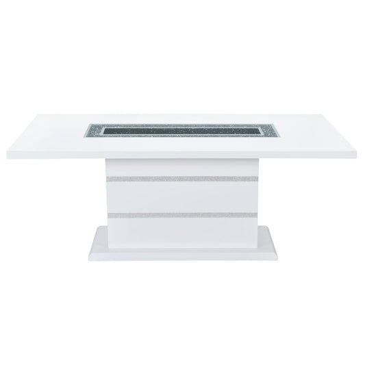 79" White Faux Crystals Glass and Wood Pedestal Base Dining Table