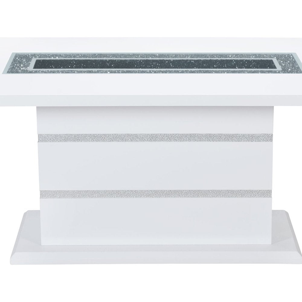 79" White Faux Crystals Glass and Wood Pedestal Base Dining Table