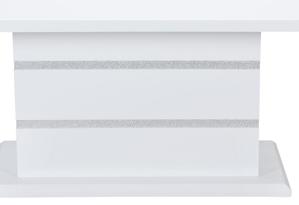 79" White Faux Crystals Glass and Wood Pedestal Base Dining Table