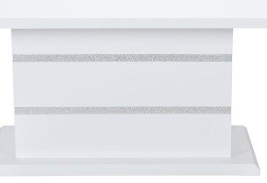 79" White Faux Crystals Glass and Wood Pedestal Base Dining Table