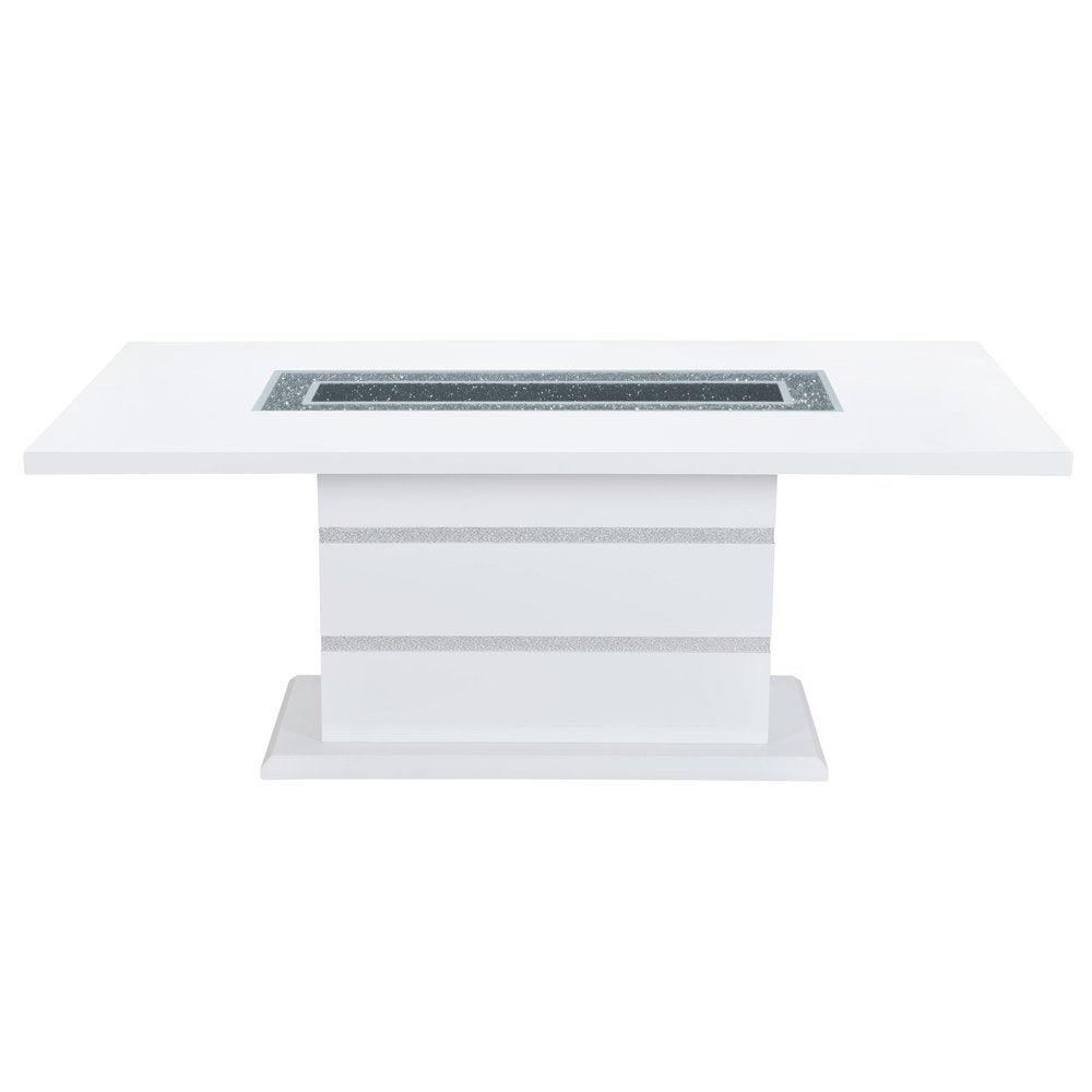 79" White Faux Crystals Glass and Wood Pedestal Base Dining Table