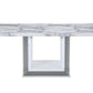 79" Light Gray and White Marble and Wood Pedestal Base Dining Table