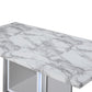 79" Light Gray and White Marble and Wood Pedestal Base Dining Table