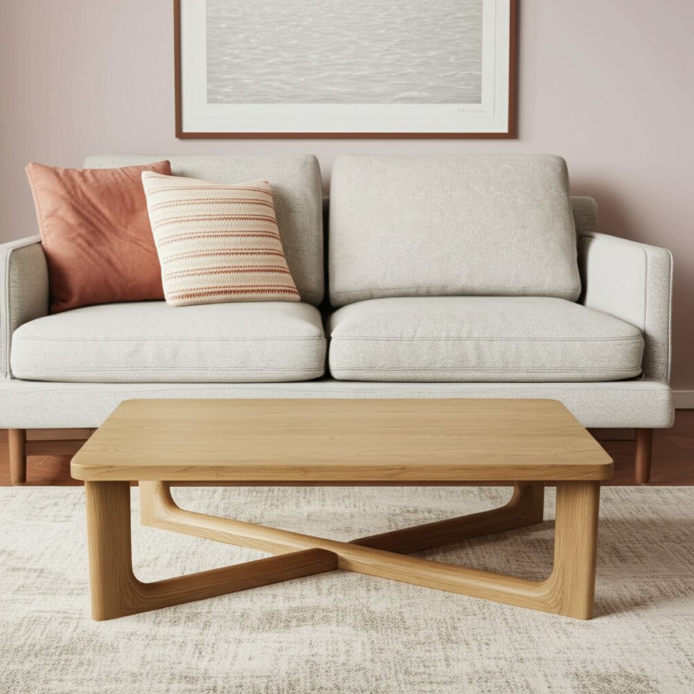 50" Natural Solid Wood Cross Legs Coffee Table