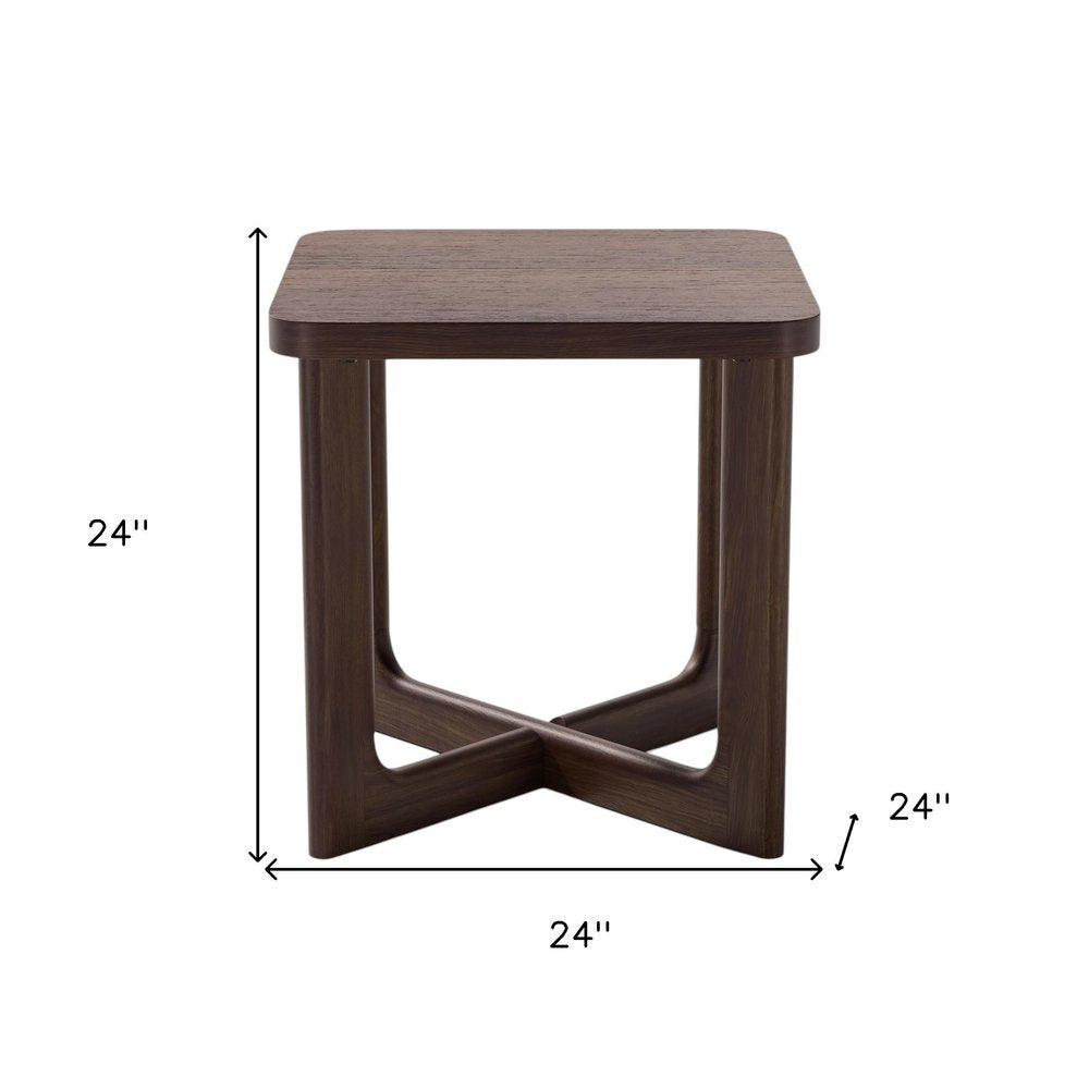 24" Brown Solid Wood Square Cross Legs End Table