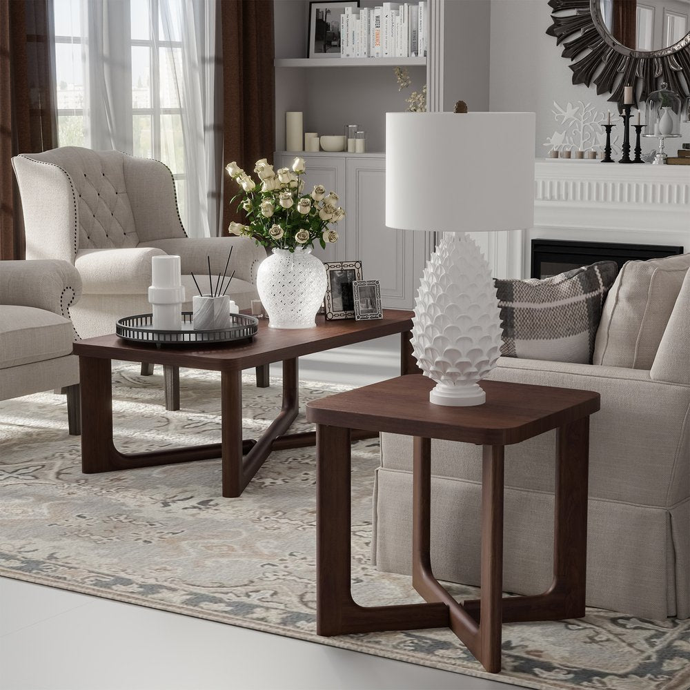 24" Brown Solid Wood Square Cross Legs End Table