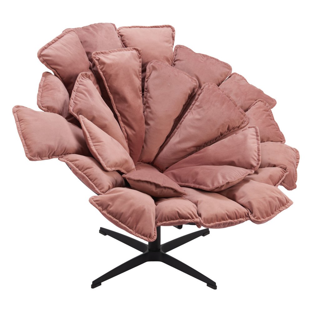 42" Pink And Black Velvet And Upholstered Swivel Side Chair